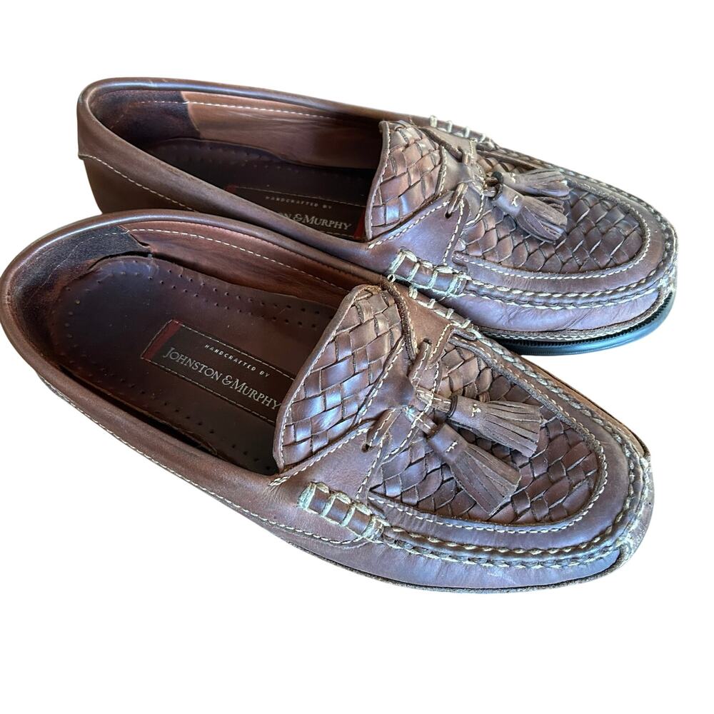 Johnston & Murphy Mens Sz 9 M Brown Leather Kiltie Tassel Loafer Shoes Preppy